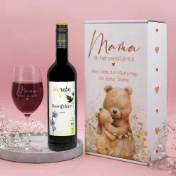 Biorebe Wein Geschenkset zum Muttertag - Mama du bist unentbärlich - Nachhaltiger Bio-Wein