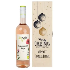 Biorebe Wein in bedruckter Holzbox zu Weihnachten | Bienenfreundlich, Nachhaltig, Vegan