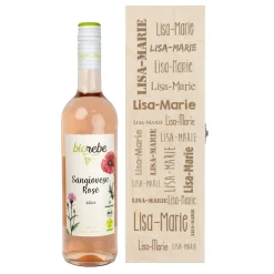 Biorebe Wein in gravierter Holzbox mit Ihrem Wunschnamen | Bienenfreundlich, Nachhaltig, Vegan