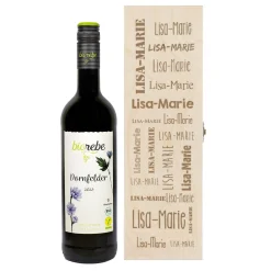Biorebe Wein in gravierter Holzbox mit Ihrem Wunschnamen | Bienenfreundlich, Nachhaltig, Vegan