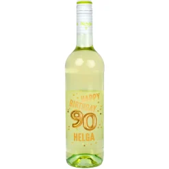Biorebe Wein zum 90. Geburtstag personalisiert mit Name | Luftballon & Konfetti Design