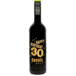Biorebe Wein zum 30. Geburtstag personalisiert mit Name | Luftballon & Konfetti Design