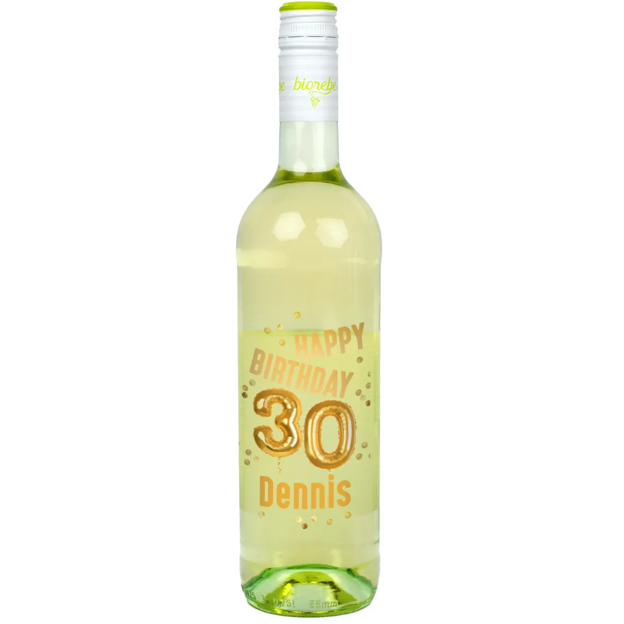 Biorebe Wein zum 30. Geburtstag personalisiert mit Name | Luftballon & Konfetti Design