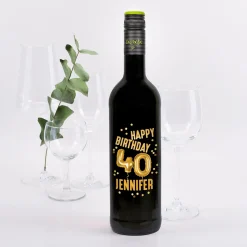 Biorebe Wein zum 40. Geburtstag personalisiert mit Name | Luftballon & Konfetti Design