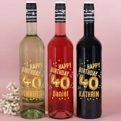 Biorebe Wein zum 40. Geburtstag personalisiert mit Name | Luftballon & Konfetti Design