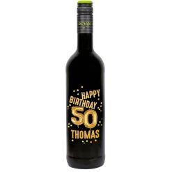 Biorebe Wein zum 50. Geburtstag personalisiert mit Name | Luftballon & Konfetti Design