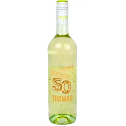 Biorebe Wein zum 50. Geburtstag personalisiert mit Name | Luftballon & Konfetti Design