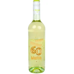 Biorebe Wein zum 60. Geburtstag personalisiert mit Name | Luftballon & Konfetti Design
