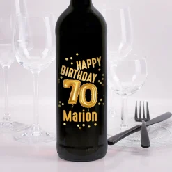 Biorebe Wein zum 70. Geburtstag personalisiert mit Name | Luftballon & Konfetti Design