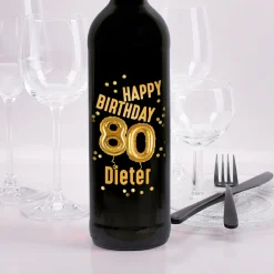 Biorebe Wein zum 80. Geburtstag personalisiert mit Name | Luftballon & Konfetti Design
