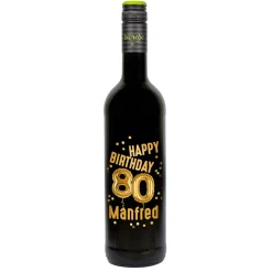 Biorebe Wein zum 80. Geburtstag personalisiert mit Name | Luftballon & Konfetti Design