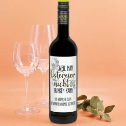 Biorebe Wein zu Ostern mit Wunschtext | „Weil man Ostereier nicht trinken kann“