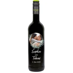 Biorebe Wein zur Hochzeit personalisiert mit Foto, Namen und Datum | Eukalyptus