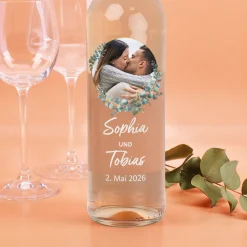 Biorebe Wein zur Hochzeit personalisiert mit Foto, Namen und Datum | Eukalyptus