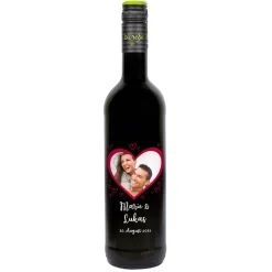 Biorebe Wein zur Hochzeit personalisiert mit Foto, Namen und Datum | Herzmotiv