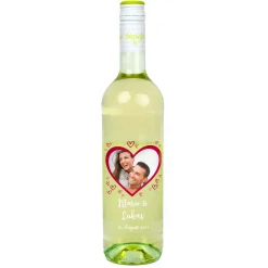 Biorebe Wein zur Hochzeit personalisiert mit Foto, Namen und Datum | Herzmotiv