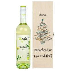 Biorebe Wein zu Weihnachten in bedruckter Holzbox | Bienenfreundlich, Nachhaltig, Vegan