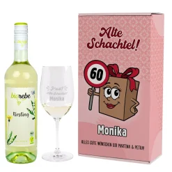 Bio Wein Geschenk Set zum Geburtstag personalisiert für alte Schachteln mit Weinglas & Geschenkbox