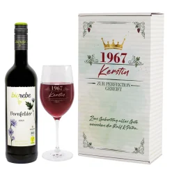 Bio Wein Geschenkset zum Geburtstag mit Weinglas & Geschenkbox personalisiert | 3 Sorten Biorebe