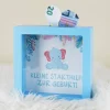 blaue Bilderrahmenspardose zur Geburt