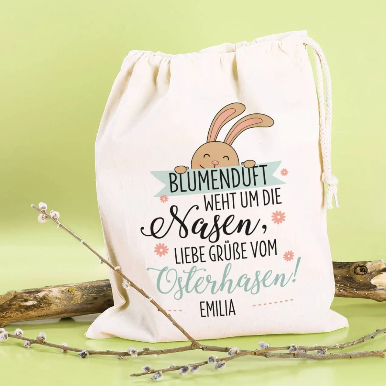Blumenduft weht um die Nasen - Geschenksack zu Ostern mit Ihrem Wunschnamen