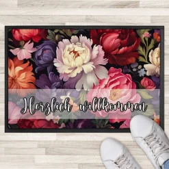 Blumen-Fußmatte - verschieden Motive mit Ihrem Text & 2 Größen zur Auswahl