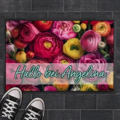 Blumen-Fußmatte - verschieden Motive mit Ihrem Text & 2 Größen zur Auswahl
