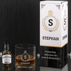 Bowmore Geschenk-Set mit graviertem Glas und 1 Miniatur-Flasche Bowmore 12 Jahre