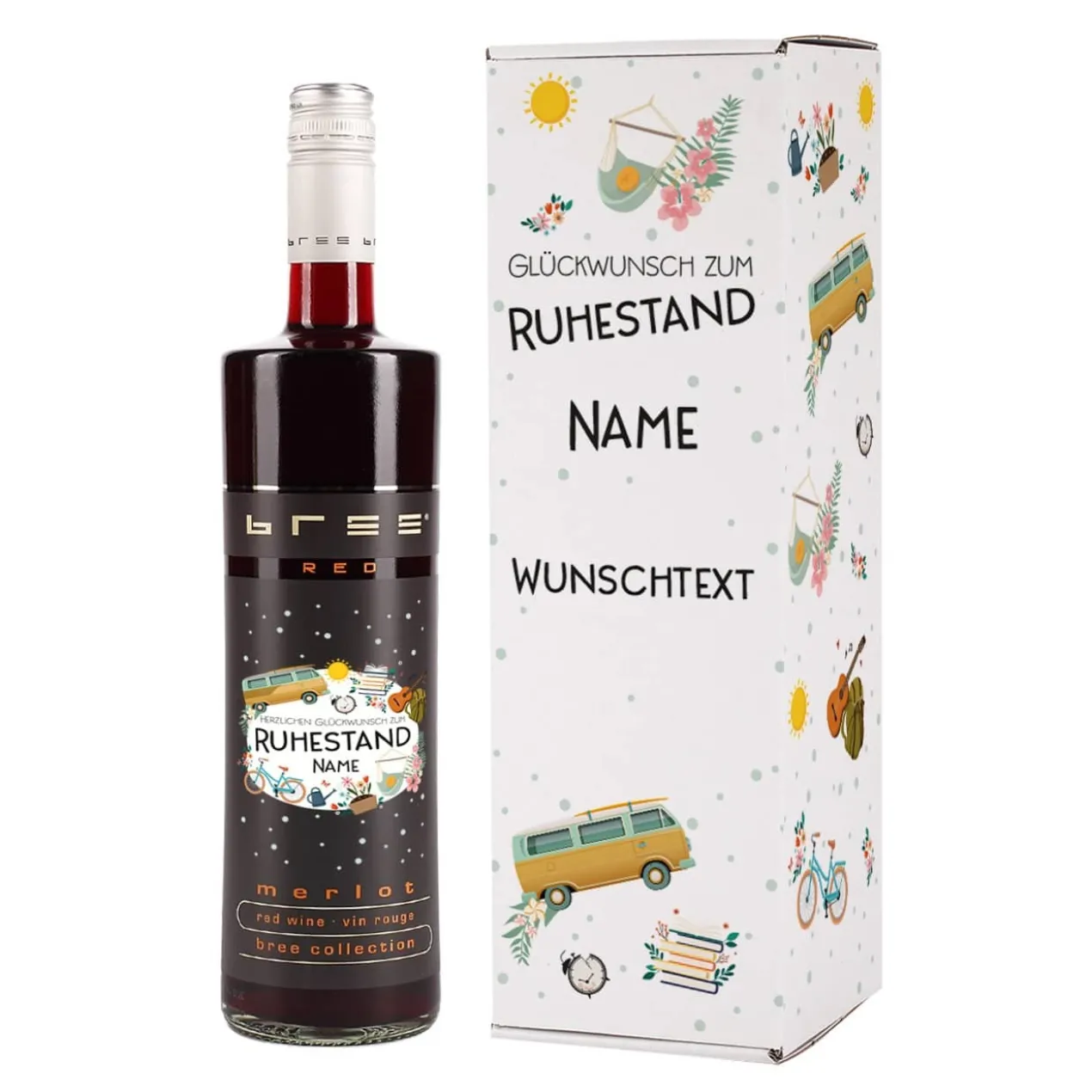 BREE Wein zur Rente mit bedruckter Verpackung mit Name und Wunschtext