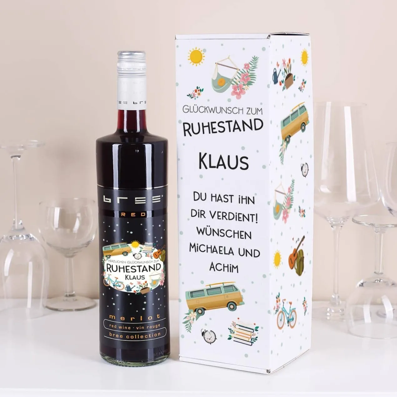 BREE Wein zur Rente mit bedruckter Verpackung mit Name und Wunschtext