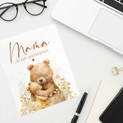 Brillenputztuch für Mama 'Du bist unentbärlich' mit Bärenmotiv | Mikrofasertuch als Geschenk zum Muttertag