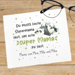 Brillenputztuch mit Panda Motiv - Super Mama - personalisiert mit Wunschtext | Geschenk zum Muttertag