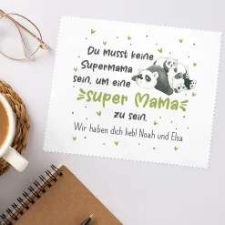 Brillenputztuch mit Panda Motiv - Super Mama - personalisiert mit Wunschtext | Geschenk zum Muttertag