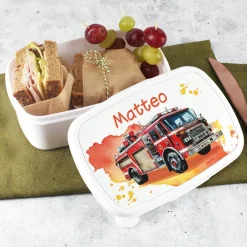 Brotdose mit Feuerwehrauto und Wunschname bedruckt