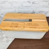 Brotkasten mit Messer & Bambus Schneidebrett personalisiert mit Namen | Toast & Marmelade Motiv