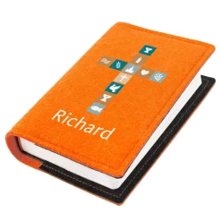 Buchhülle für Gotteslob & Gesangbuch mit Kreuz und Name personalisiert | Geschenk für Jungen und Männer