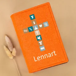 Buchhülle für Gotteslob & Gesangbuch mit Kreuz und Name personalisiert | Geschenk für Jungen und Männer