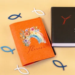 Buchhülle für Gotteslob & Gesangbuch mit Regenbogen Motiv und Name personalisiert | Anthrazit o. Orange