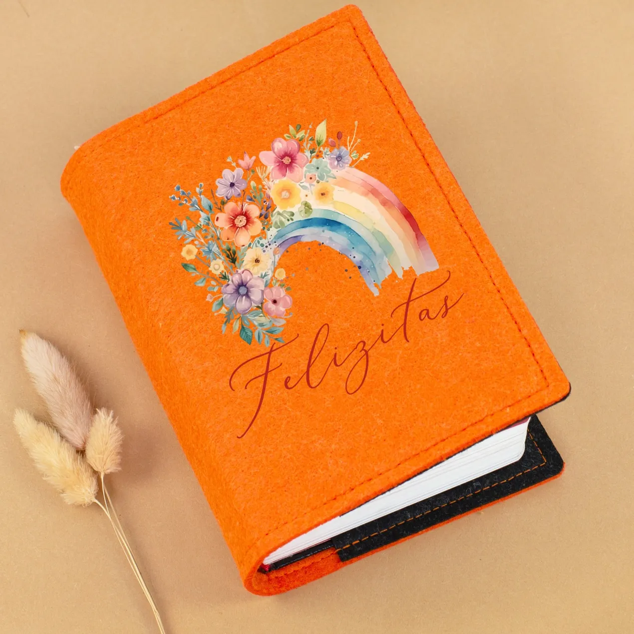 Buchhülle für Gotteslob & Gesangbuch mit Regenbogen Motiv und Name personalisiert | Anthrazit o. Orange