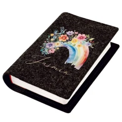 Buchhülle für Gotteslob & Gesangbuch mit Regenbogen Motiv und Name personalisiert | Anthrazit o. Orange