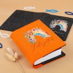 Buchhülle für Gotteslob & Gesangbuch mit Regenbogen Motiv und Name personalisiert | Anthrazit o. Orange