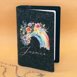 Buchhülle für Gotteslob & Gesangbuch mit Regenbogen Motiv und Name personalisiert | Anthrazit o. Orange