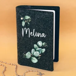 Buchhülle für Gotteslob mit Eukalyptus Motiv und Name | Personalisierte Schutzhülle für Gesangbuch