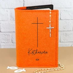 Buchhülle für Gotteslob mit Kreuz & Ichthys Fisch | Personalisierte Schutzhülle für Gesangbuch mit Name