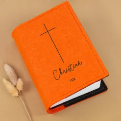 Buchhülle für Gotteslob mit Kreuz & Ichthys Fisch | Personalisierte Schutzhülle für Gesangbuch mit Name