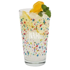 Bunt bedrucktes Trinkglas mit Name