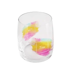 Bunt bedrucktes Wasserglas mit Namensaufdruck