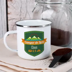 Camper de Luxe - Emailletasse mit Wunschname