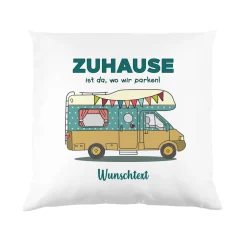 Camping-Kissen mit Wohnwagen oder Wohnmobil und Wunschtext