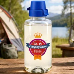 Camping Queen - transparente Trinkflasche mit Name personalisiert 0,7 L
